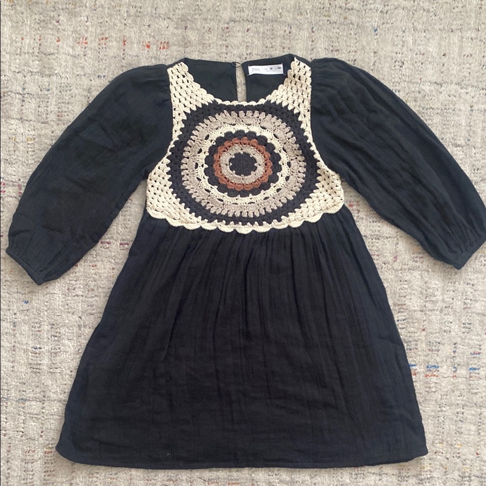 Zara Black Crochet Kids Dress size 8